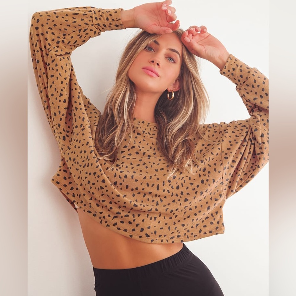NWT Lulu’s Brown Dot Print Pullover Sweatshirt